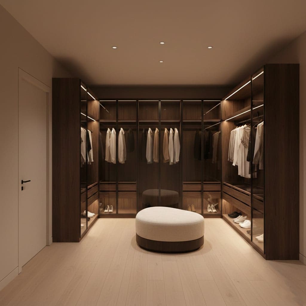 Custom neutral walk-in closet, Los Angeles