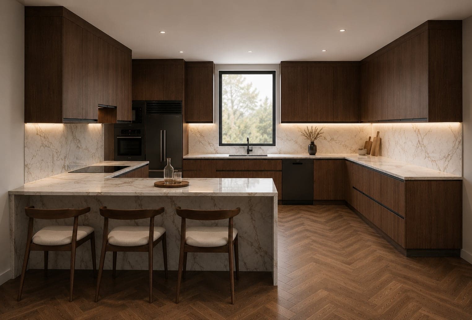 Custom dark wood kitchen, Los Angeles