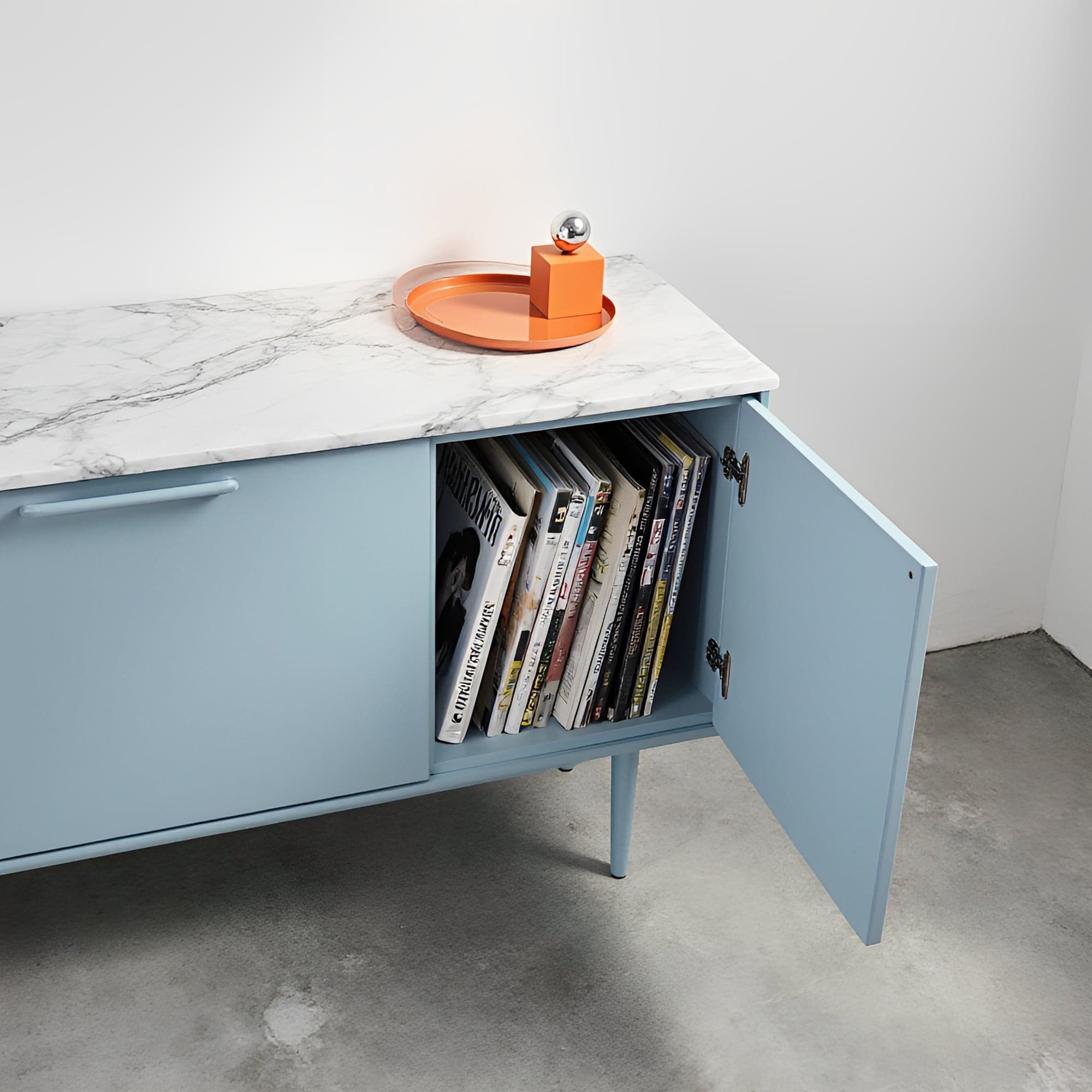 Custom blue sideboard cabinet, Los Angeles